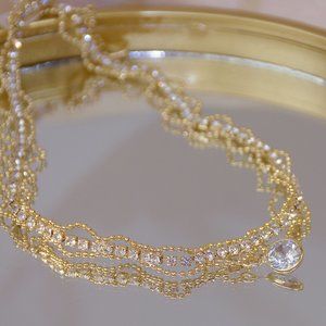 NEW 14K Gold Plated 2CT Solitaire Diamond Choker Necklace